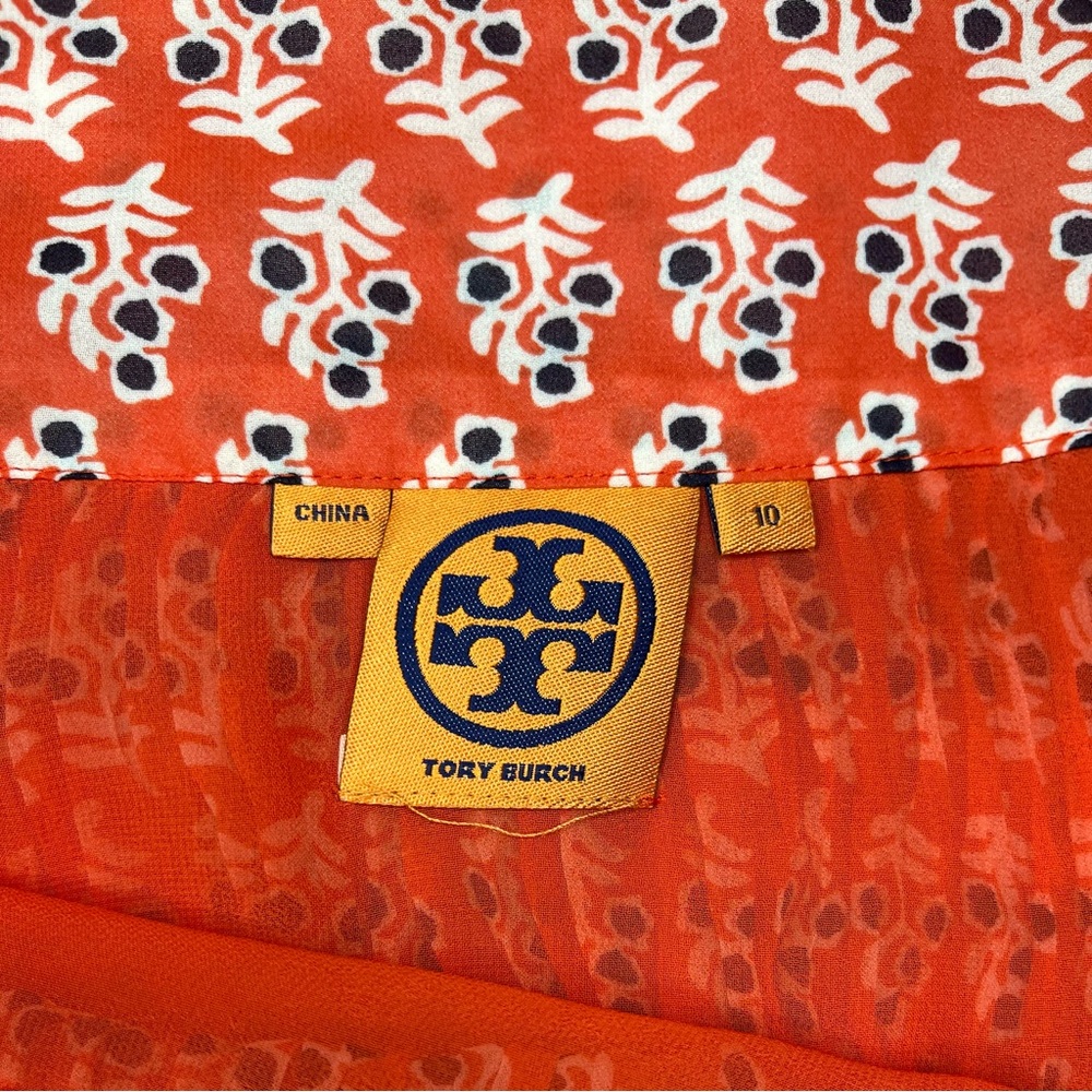 Tory Burch Pleated Orange and White Maxi Skirt